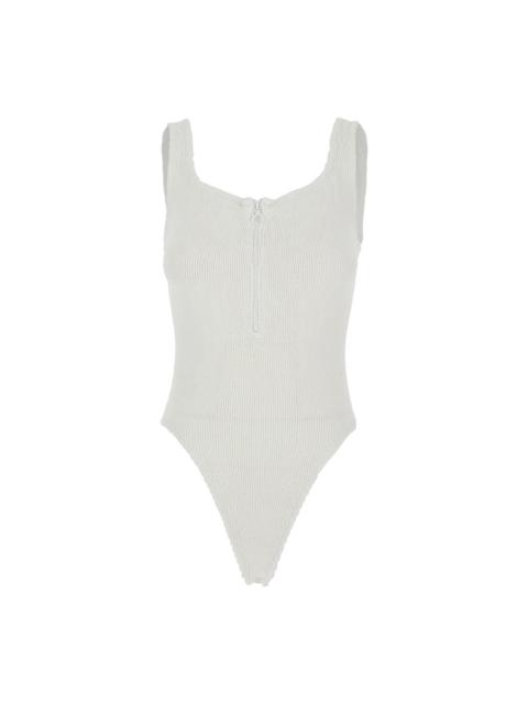 Hunza G 'dallas' White One-piece Swimsuit With Thin Straps And Front Zip In Stretch Tech Fabric Woman