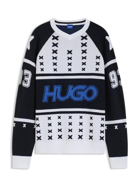 HUGO OVERSIZE-FIT SWEATER WITH ICE-HOCKEY-INSPIRED ARTWORK