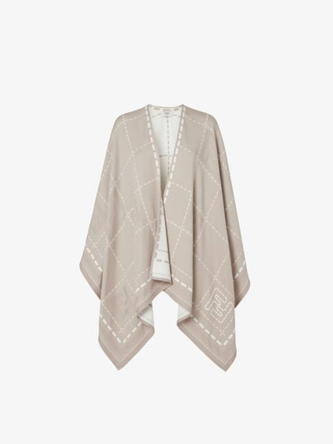 FENDI Poncho Ivory and dove gray wool poncho