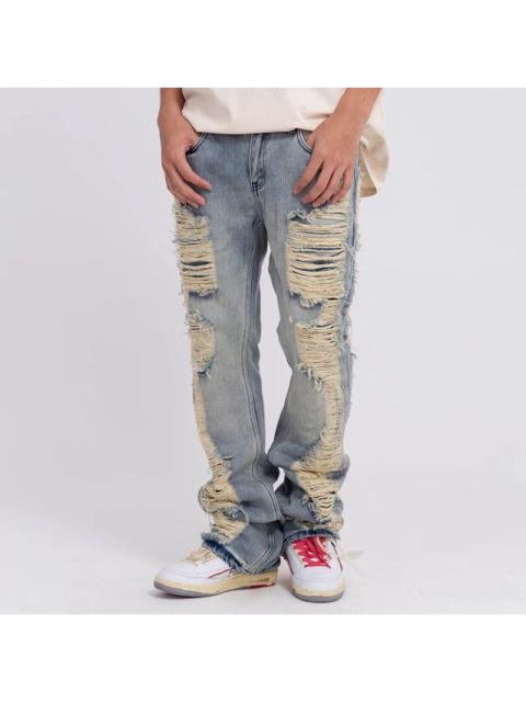 Japanese Brand - Ripped Frayed Hole Blue Washed Denim Pant