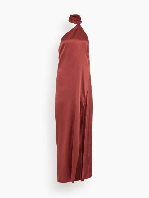 KIKI DE MONTPARNASSE Soie Asymmetrical Halter Gown in Brick Dust