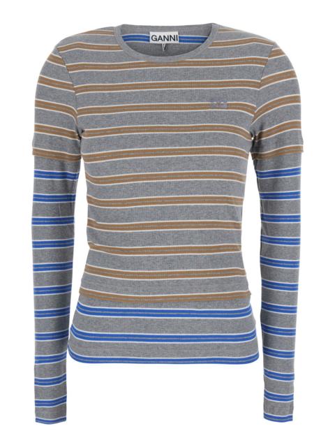 GANNI Ganni Women Long Sleeve Mesh Top With Blue Details