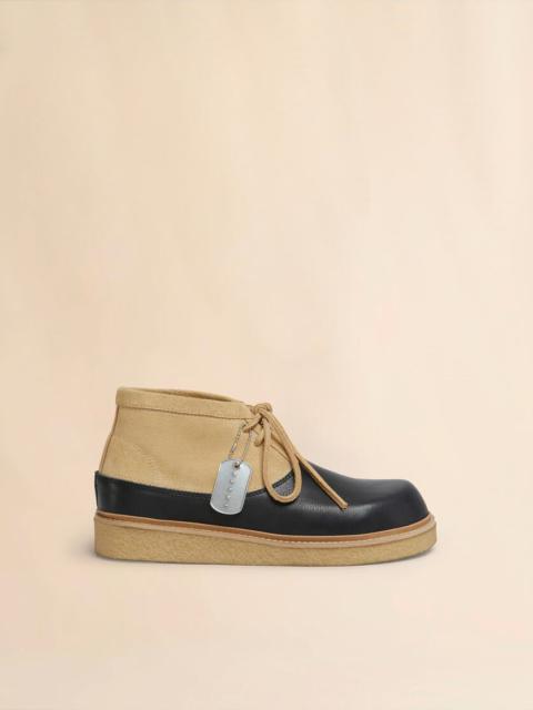 Marni BLACK AND BEIGE LEATHER DESERT BOOT WITH PARA RUBBER SOLE