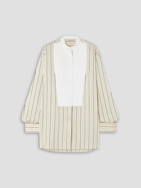 Stella McCartney Plastron cotton-paneled striped silk-blend shirt