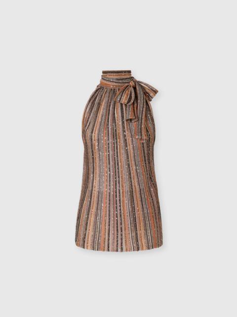 Missoni Ribbed Viscose Lamé Sleeveless Top with Scarf Collar