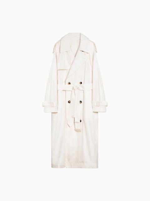 Burberry Beige Silk Double Breasted Trench Coat