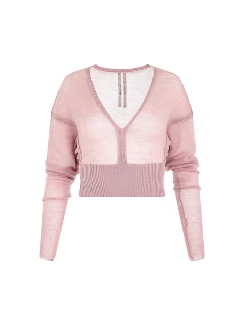 Rick Owens Long Sleeve V Knit Sweater in Dusty Pink