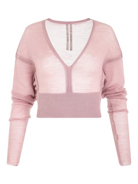Rick Owens Long Sleeve V Knit Sweater in Dusty Pink