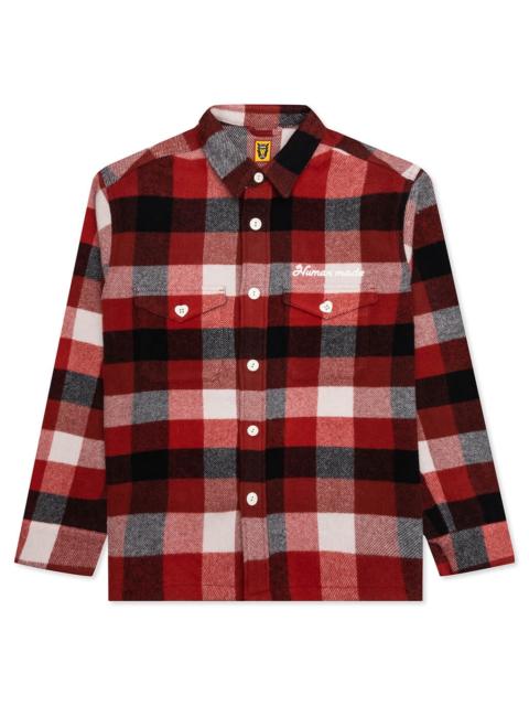 Human Made WOOL BEAVERBLOCK CHECK SHIRT - RED