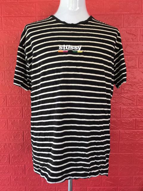 STUSSY STRIPED TSHIRT BIG LOGO EMBROIDERY