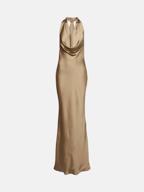 NORMA KAMALI Bias draped halterneck satin gown