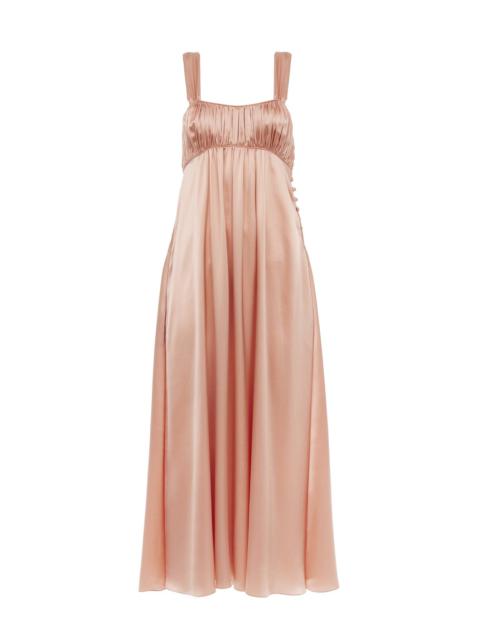 Chloé SLEEVELESS RUCHED LONG DRESS IN SILK SATIN