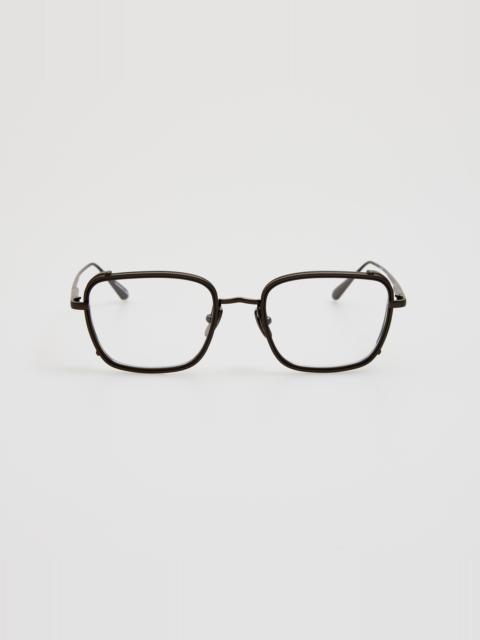 LINDA FARROW Ofer Rectangular Optical Frame in Black and Matt Nickel