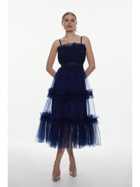 KAREN MILLEN Tulle Bandeau Tiered Midi Dress