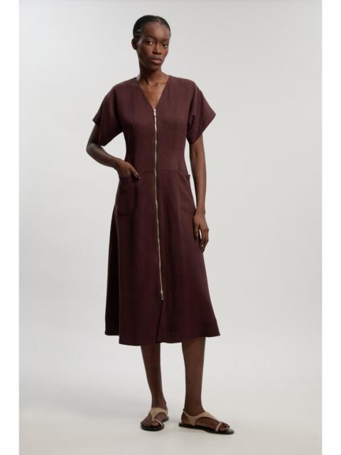 KAREN MILLEN Tencel Blend Tailored V Neck Zip Detail Maxi Dress