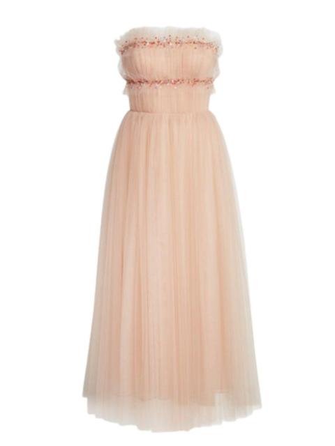Other Designers Strapless Ruched Tulle Midi Cocktail Dress