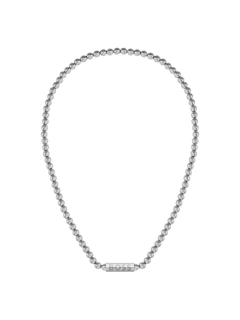 BOSS BEADED NECKLACE IN BRUSHED STAINLESS STEEL WITH OCTAGONAL CLOSURE