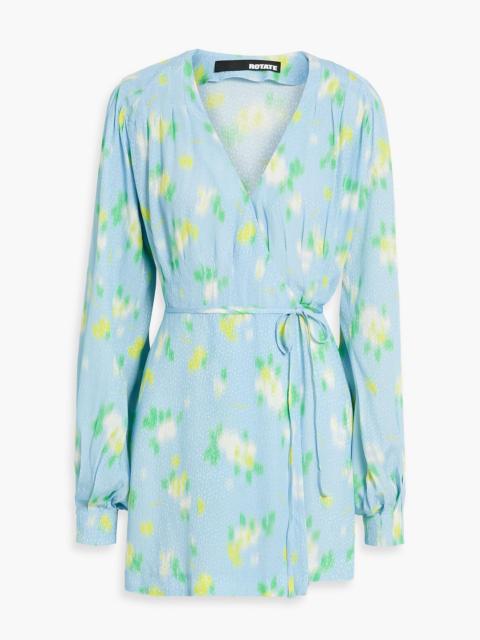 ROTATE Pleated printed jacquard mini wrap dress