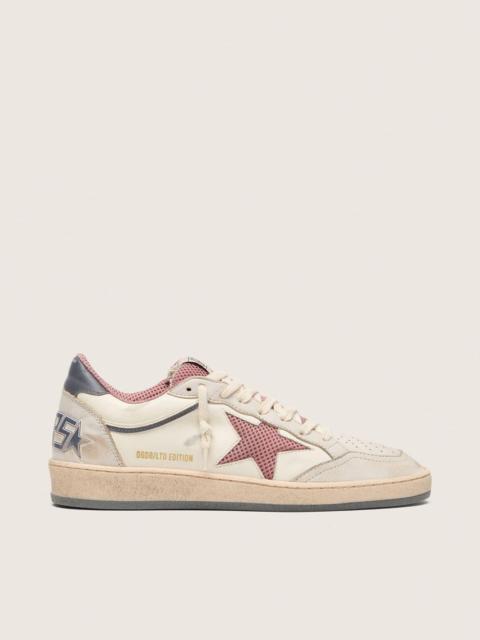 Golden Goose Women's Ball Star LTD in beige leather with pink mesh star and blue leather heel tab