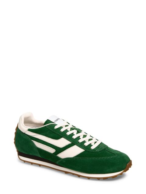 TOM FORD TOM FORD Mick Mixed Media Sneaker in Emerald/Amber at Nordstrom