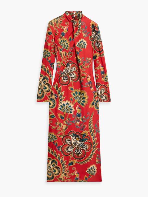 FARM RIO Cutout floral-print jersey midi dress
