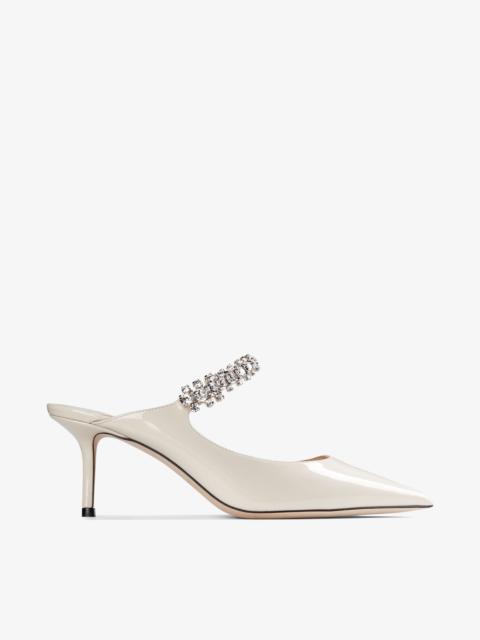 JIMMY CHOO Bing 65
Linen Patent Leather Mules with Crystal Strap