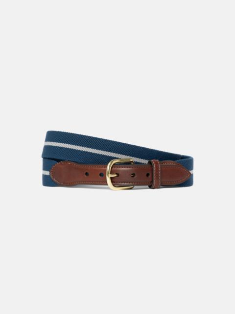 J. PRESS MADE-IN-USA BLUE & GREY STRIPED BELGIAN STRETCH SURCINGLE BELT