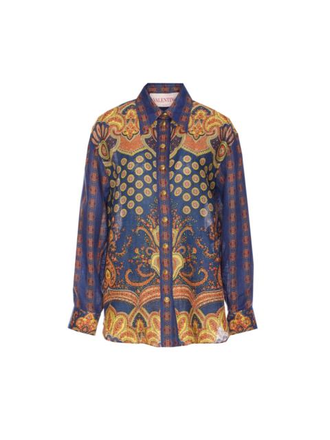 Valentino Garavani Women Paisley Linen Shirt With Medaglioni Voyage Imaginaire Pattern