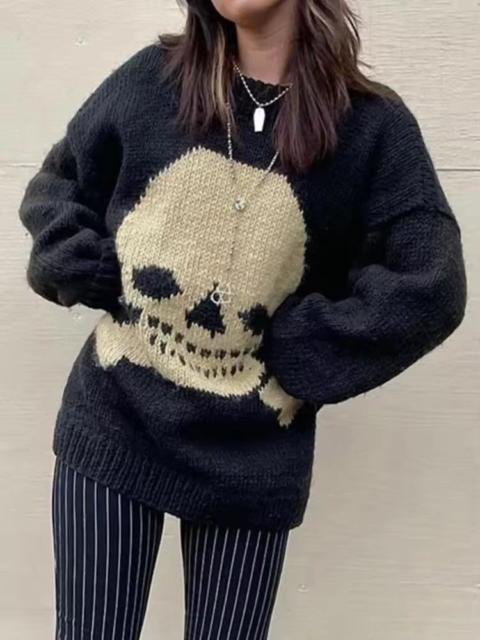 Other Designers Japanese Brand - Skull & Crossbones Knit Sweater - Oversized Black & Beige