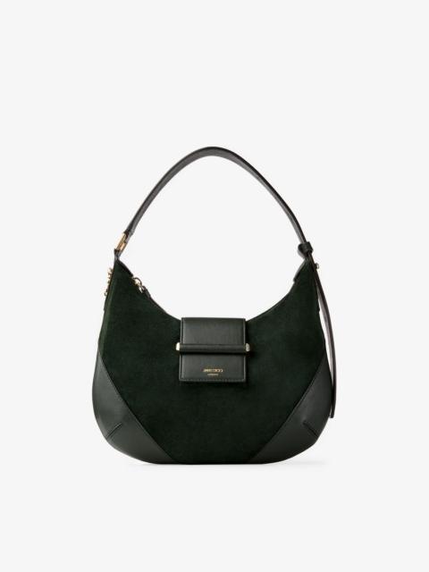 JIMMY CHOO Bar Hobo Small
British Green Suede Shoulder Bag with Biker Leather Trims