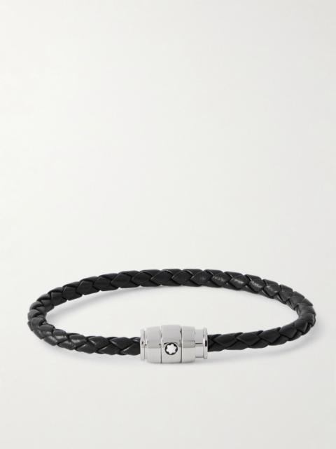 Montblanc Meisterstück 3-Ring Stainless Steel and Woven Leather Bracelet Black