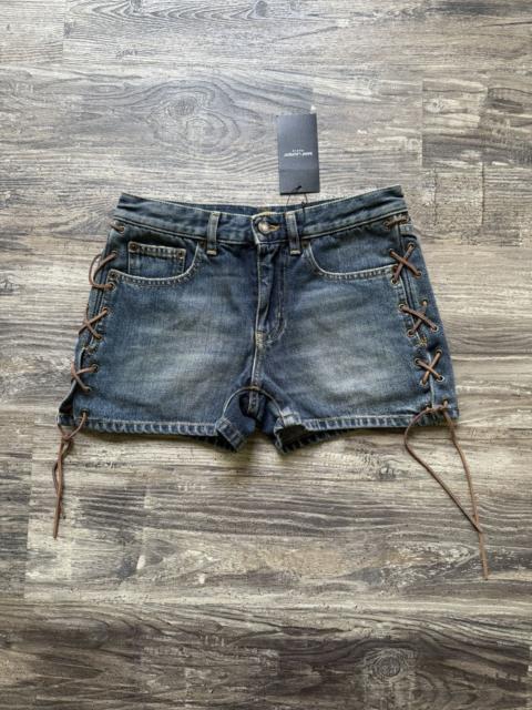 SAINT LAURENT Saint Laurent Paris Leather Lace-Up Denim Short