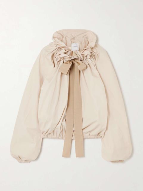 Iconic Volume grosgrain-trimmed gathered cotton-faille top Cream