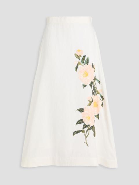 Zimmermann Sequin-embellished linen midi skirt