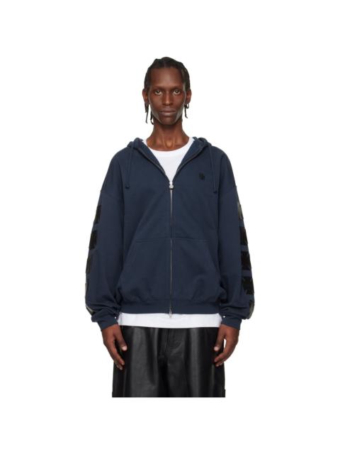 VETEMENTS Navy Leather Biker Crosses Zip-Up Hoodie