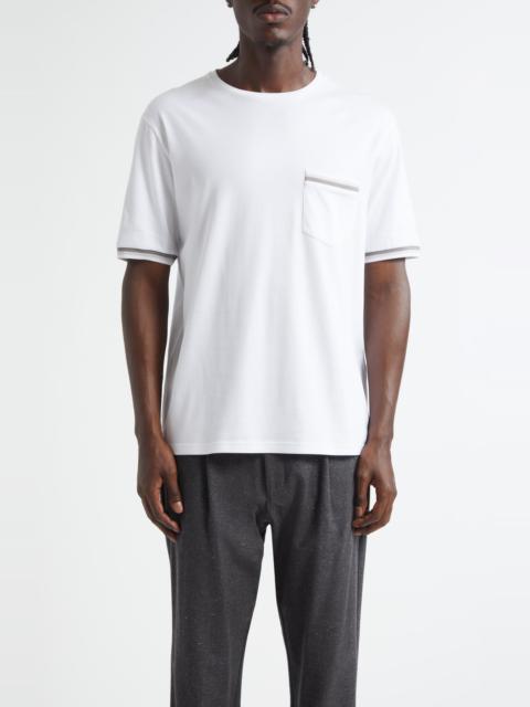 Herno Herno Stripe Trim Cotton Jersey T-Shirt in White at Nordstrom
