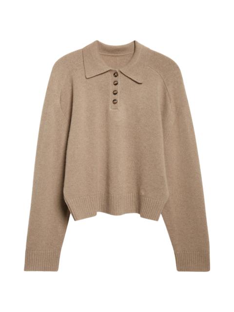 Loulou de Saison LOULOU DE SAISON Homere Cashmere Polo Sweater in Taupe Melange at Nordstrom