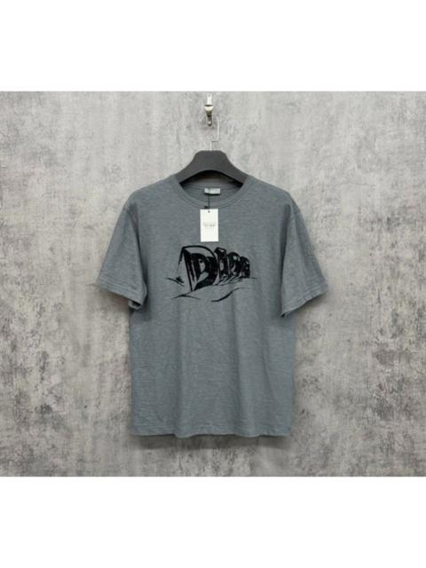 Dior Dior slub cotton flocked embossed logo grey short-sleeved shirt