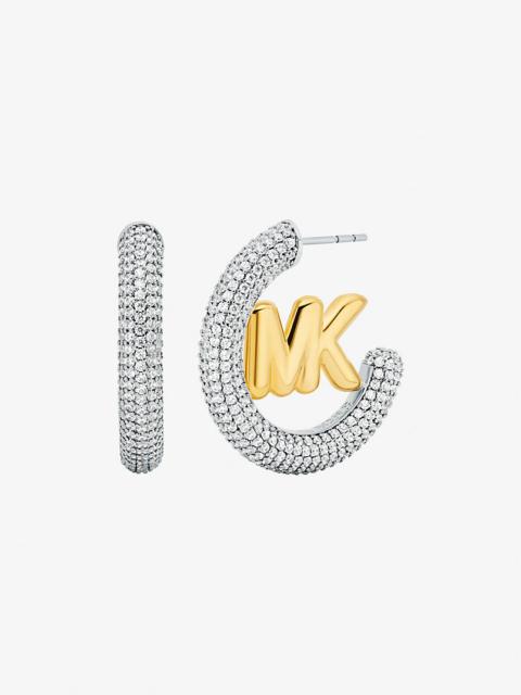 MICHAEL KORS Large Pavé Logo Charm Two-Tone Hoop Earrings