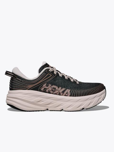 HOKA Women's Bondi 7 Shoes in Black/Rose Cream