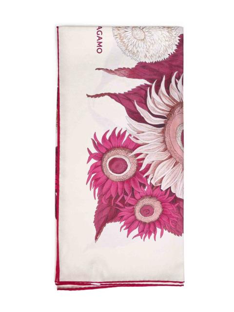 FERRAGAMO Ferragamo Women Ivory And Burgundy And Fuchsia Girasoli-Print Silk Scarf