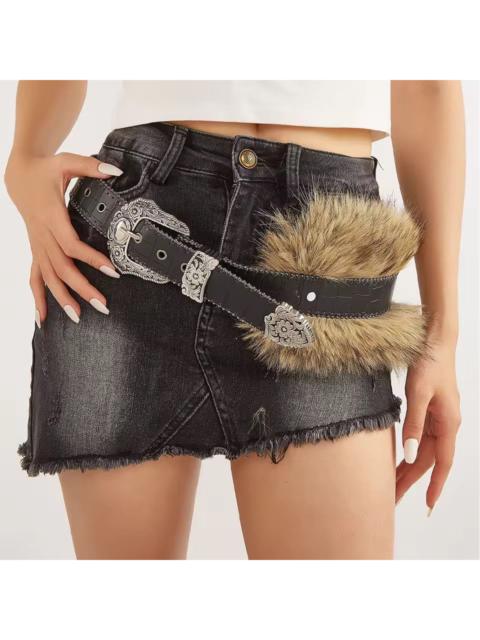 Other Designers Japanese Brand - 122 cm Y2k grunge western crocodile print furr black belt