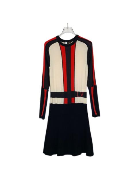 Louis Vuitton Louis Vuitton Logo Wool Silk Color-Blocked Long Sleeve Dress