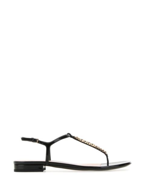 Gucci Woman Black Leather Signoria Thong Sandals
