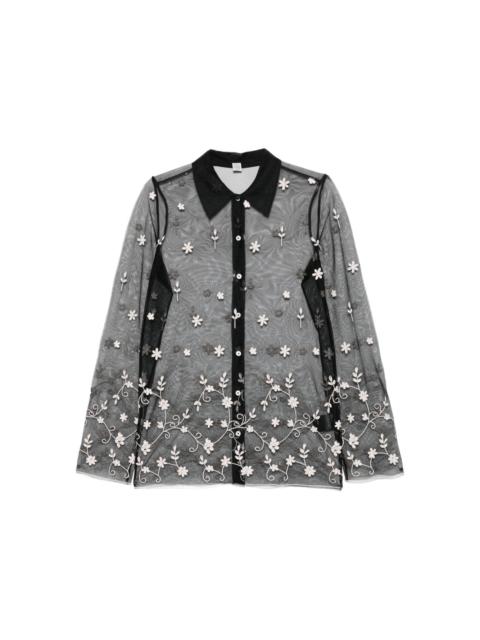 floral-embroidered shirt