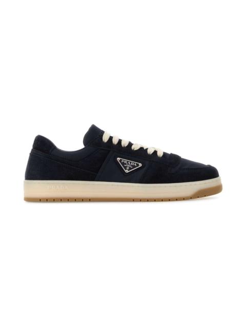 Prada Navy Blue Canvas And Suede Downtown Sneakers