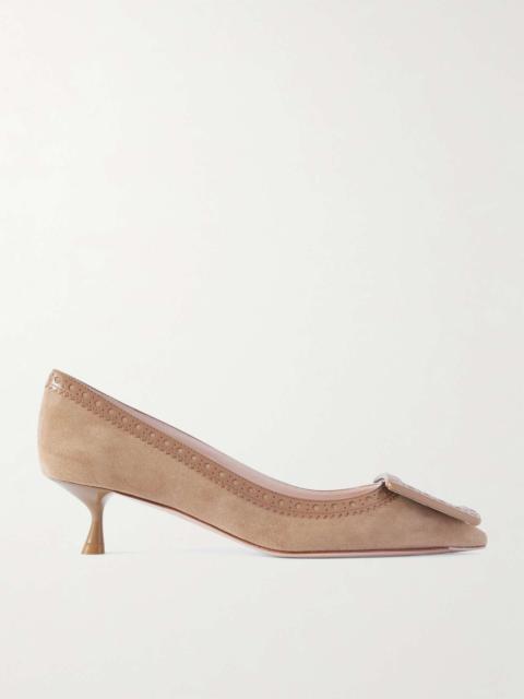 Viv In The City 45 perforated leather-trimmed suede pumps Tan