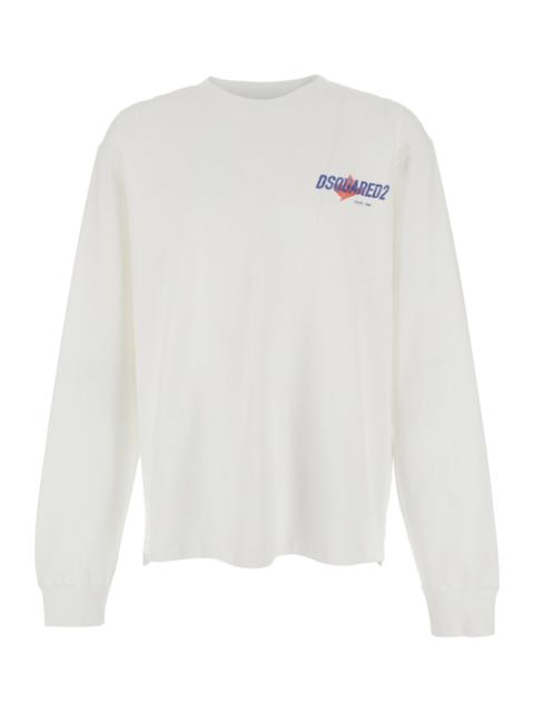 DSQUARED2 Dsquared2 Men White Sweater With Logo Printed On The Chest In Cotton Man