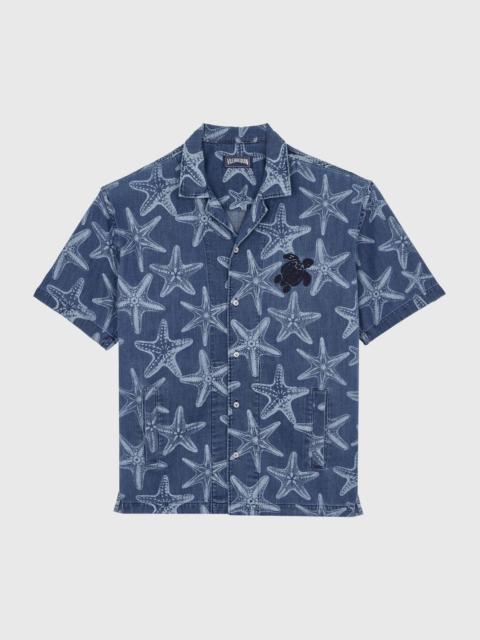 Vilebrequin Men Denim Shirt Printed Starfish Light