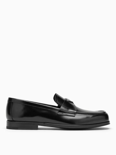 Prada Black Leather Loafer With Logo Men